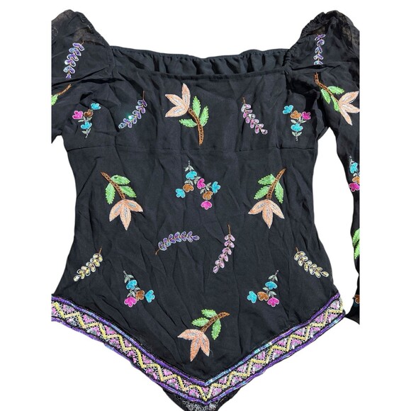 Boston Proper Silk Sheer Embroidered Sequin Off Shoulder Top Women's Sz S Fairy - Picture 9 of 11